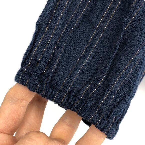 Anthropologie Maeve Reston Blouse Navy Blue w Copper  Vertical Stripes size XS - Picture 16 of 16